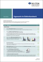 Neue BG ETEM-Checkliste: Ergonomie im Elektrohandwerk Schwere Lasten, vibrierende Werkzeuge, kleinteilige Tätigkeiten an der Decke, im Knien oder anderen schwer erreichbaren Stellen: Das Muskel-Skelett-System von Beschäftigten im Handwerk ist immer wieder Belastungen ausgesetzt. Diese Belastungen können auf Dauer etwa zu Knie-, Schulter- und Rückenproblemen führen.