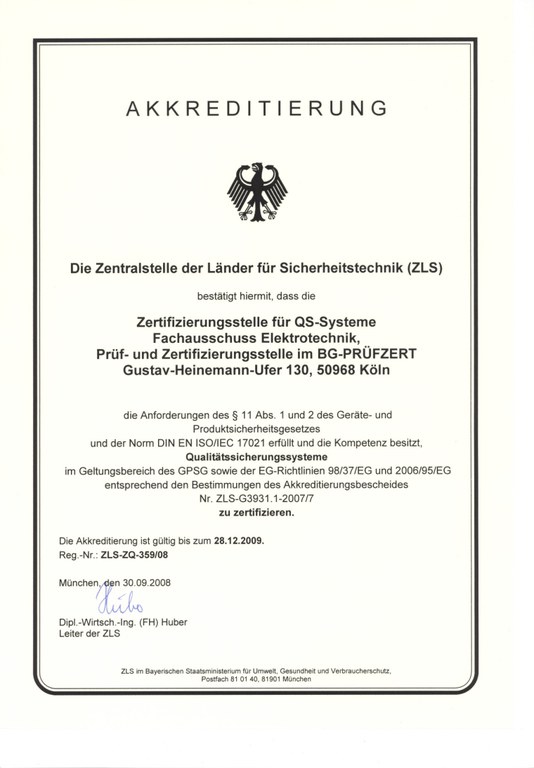 Akkreditierung der Zentralstelle der Länder für Sicherheitstechnik 